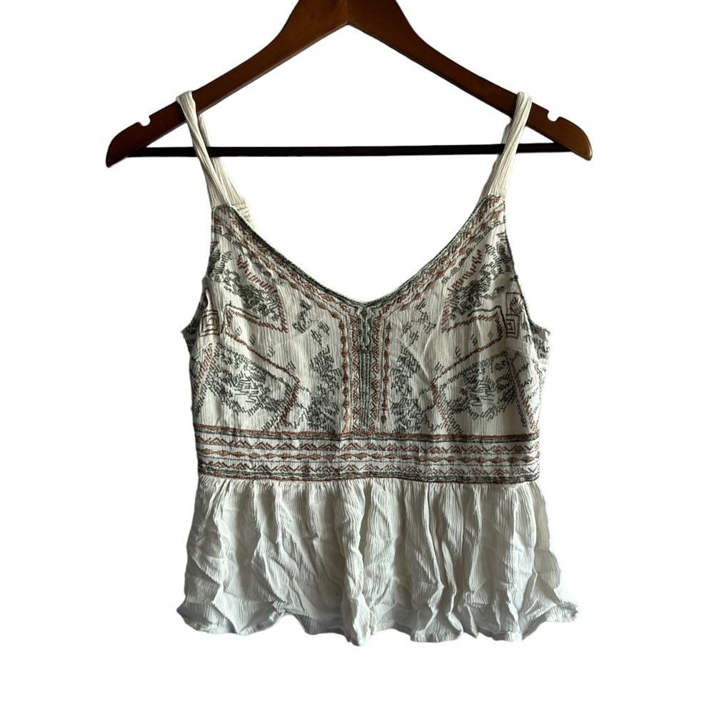 Sage Green & Tan Embroidered Tank Top